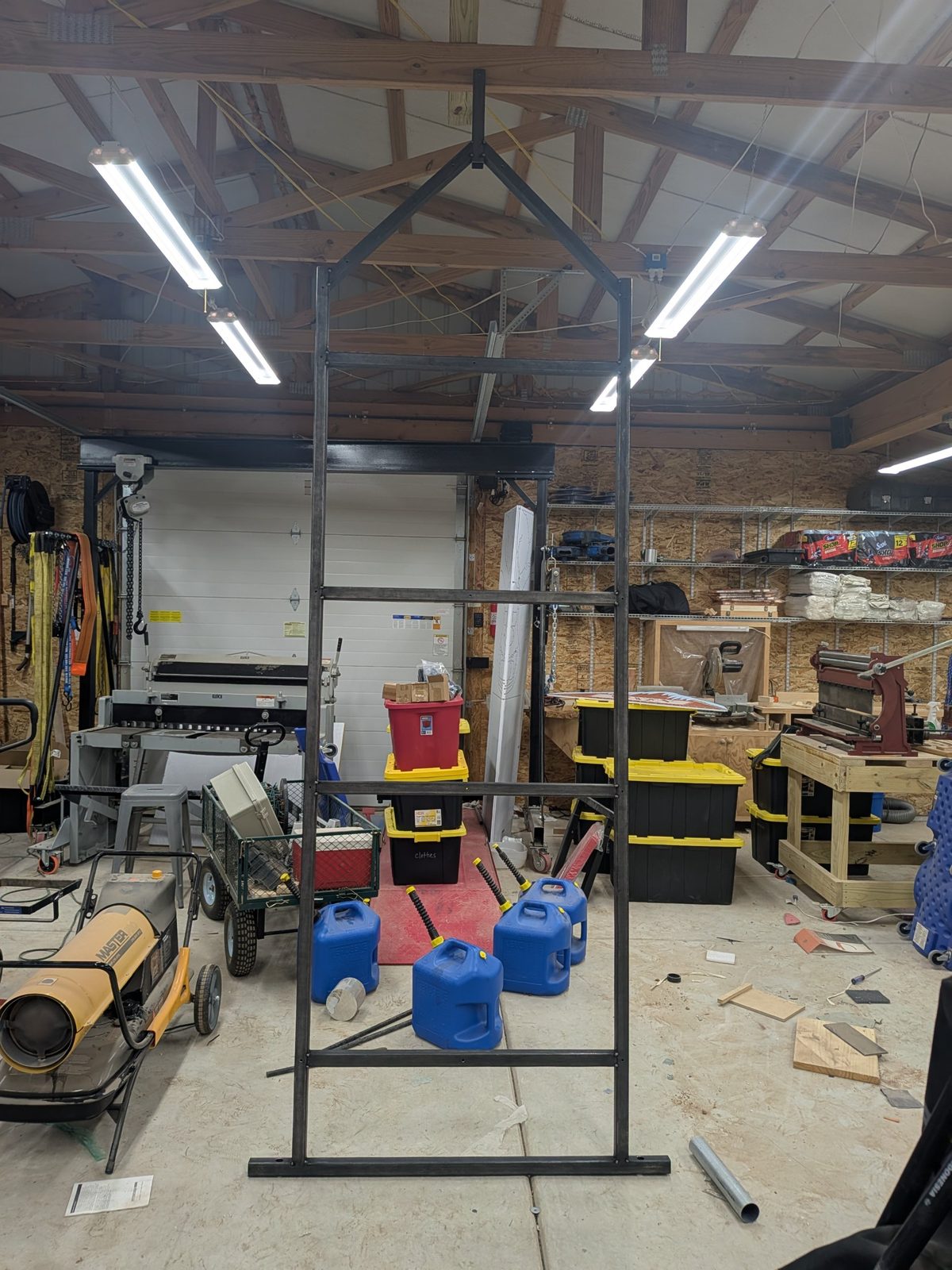 A reindeer house frame, welded and standing