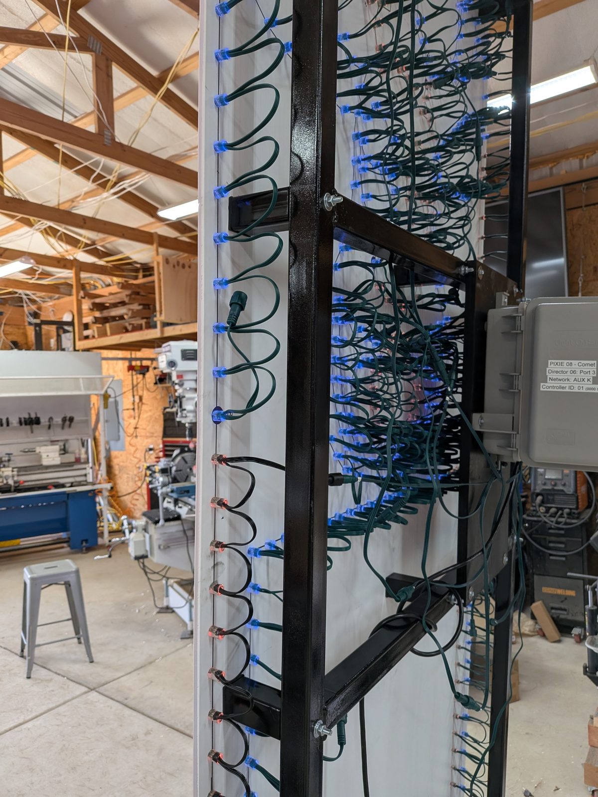 Pixel wiring behind one of the reindeer boxes