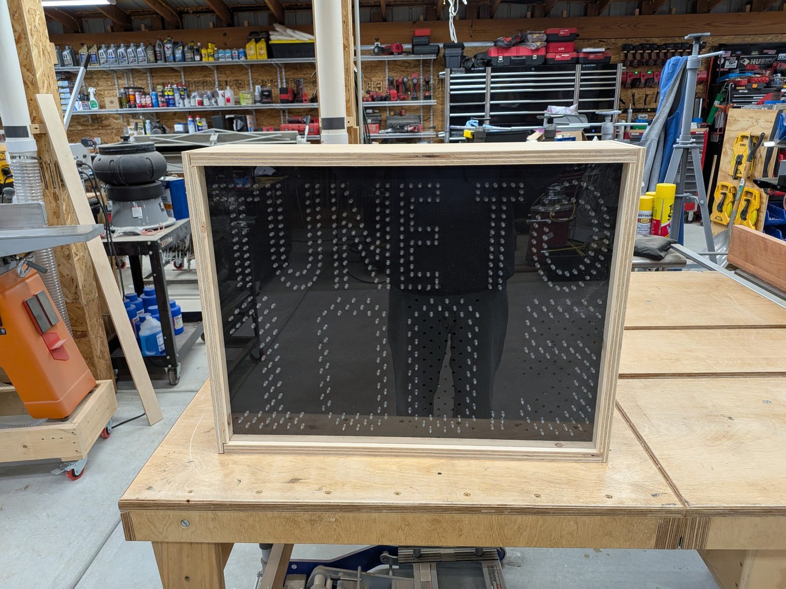 Pixel sign enclosure, LEDs testing through acrylic