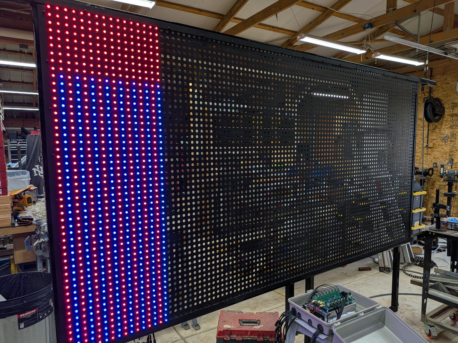 Pixel matrix mid-test, half the panel lit