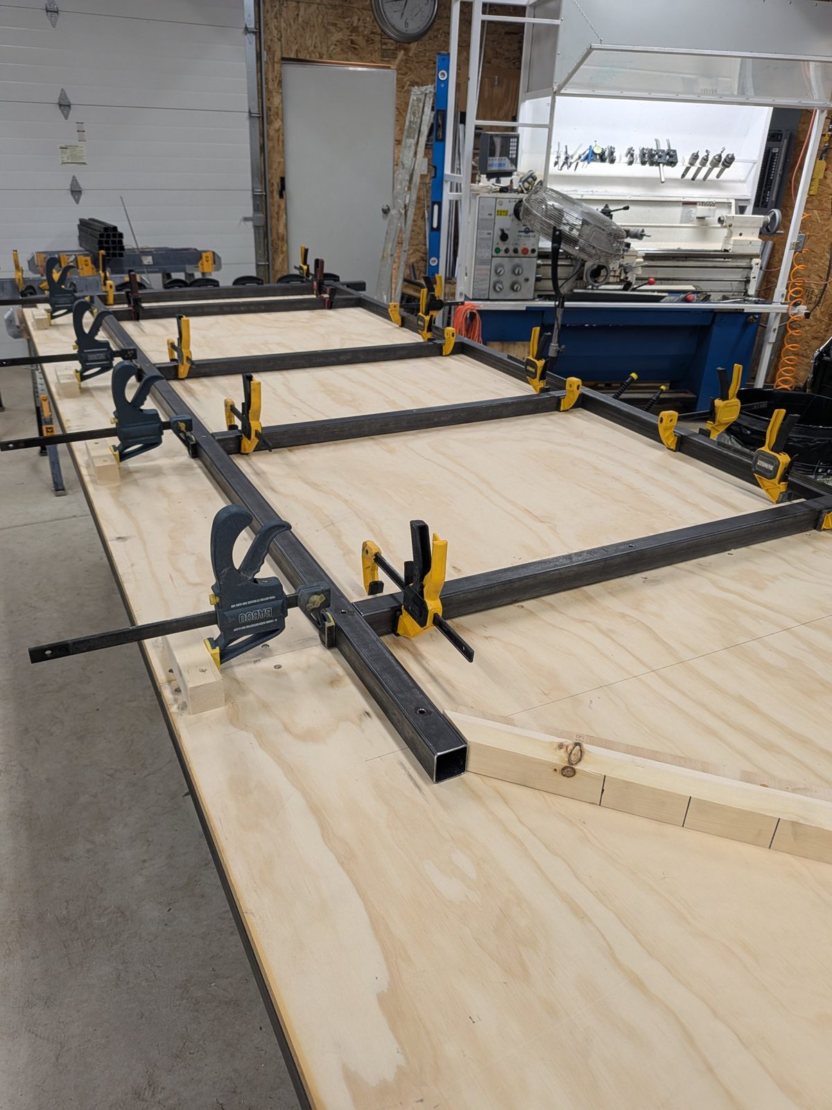 Reindeer frame tubing squared up and clamped